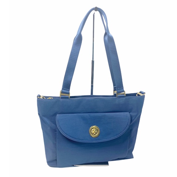 Bagallini Blue Long Strap Zipper Top Tote Bag